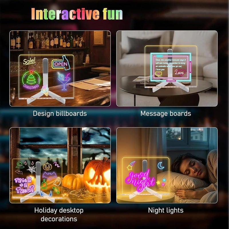 Niaoyun LED Note Board with Colors, Light Up Acrylic Message Board, Glowing Acrylic Dry Erase Board with Light, Led Drawing Board with Stand, 7 Markers (Medium 7.9 * 7.9 inches) - Image 2